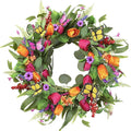 Sggvecsy Spring Summer Wreath for Front Door 22 Inch Artificial Tulips Wreath with Eucalyptus Leaves Lavender Ferns Colorful Silk Flowers Butterflies for Home Farmhouse Indoor Outdoor Wall Decor