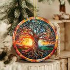 The Celtic Tree of Life Ornament – Irish Ornament 2025, Celtic Spiritual Sun & Nature Design – Colorful Tree Symbol of Strength, Renewal & Unity – Ceramic Hanging Keepsake for Christmas