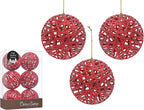 Christmas Traditions 4 inch Christmas Red Glittered Rattan Christmas Ball Ornaments Hanging Tree Decorations (Set of 6)(Christmas Red)