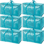 TICONN 6 Pack Extra Large Moving Bags Heavy Duty with Zippers & Carrying Handles, Durable Storage Bags Moving Boxes for Closet Organizers and Storage (6 Pack, Aqua)