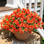 HyeFlora Artificial Faux Outdoor Outside Flowers Plants For Spring Decor, Fake Silk Orange Camellia UV Resistant Look Real for Autumn Planter Front Door Porch Patio Balcony Decoration, 3 Large Bundles