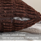 Aegero Pack of 2 Corduroy Decorative Throw Pillow Covers 18x18 InchSoft Boho Striped Pillow Covers Modern Farmhouse Home Decor for Sofa Living Room Couch Bed（Dark Brown）