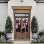 20 Inch Patriotic Front Door Wreath for July 4th Independence Day and Memorial Day, Artificial Red White Blue Hydrangea Wreath with USA Flag-Themed Long Bow