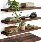 YUFLINX 23’’Rustic Brown Floating Shelves for Wall,Rustic Wood Shelf for Room Decor/Storage/Display,Small Bookshelf,Wall Mounted Hanging Shelves for Bedroom, Bathroom, Living Room, Kitchen,Set of 4