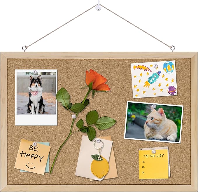 DAHAPYBOO Cork Board Bulletin Board,17"X 12" Cork Board for Office with Pin Oak Wood Boards,Hanging Corkboards for Office Home School Message Board or Vision Board Decoration.