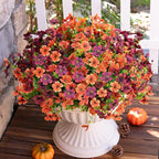 Artificial Faux Mums Flowers Plants for Outdoors Outside Fall Autumn Decoration,12 Bundles Realistic Fake Flowers Plant Greenery Silk Daisy UV Resistant Planters Porch Patio Garden（Orange Burgundy）