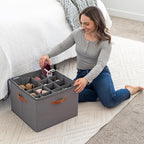 OrganiHaus Large Shoe Storage Bin for Closet, Shoe Organizer Box Fits up to 16 Pairs, Collapsible Fabric Shoe Basket w/Clear Cover, Adjustable Dividers & Reinforced Handles, Grey
