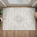 2x3 Area Rug Gray Washable Vintage Entryway Door Mat Carpet Small Non Slip Soft Low Pile Thin Kitchen Bathroom Retro Accent Throw Rug Entrance Bedroom Office Living Room