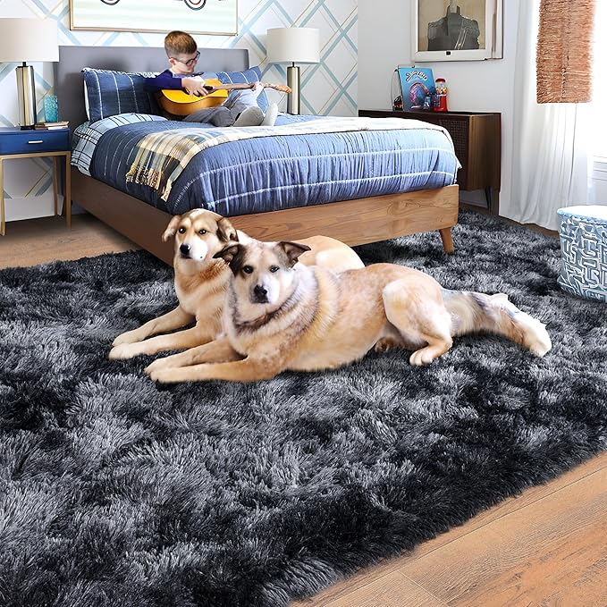 9x12 Area Rug for Living Room, Ultra Soft Large Shag Rug for Bedroom, Upgrade Non-Slip Plush Modern Fluffy Carpet for Kids Boys Girls Room Home Decor Aesthetic, Dark Grey