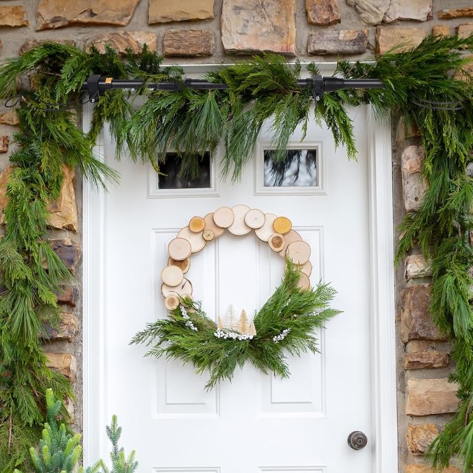 Adjustable Over-The-Door Garland Hanger, Heavy Duty Wreath Hanger for Front Door, No Nails or Screws Damage-Free, Fits Standard Door Frame Depths 34-42 Inch, Black