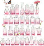 Der Rose Pink Glass Bud Vases Set of 30, Small Bud Vases for Flowers, Rustic Wedding Centerpieces and Home Decor