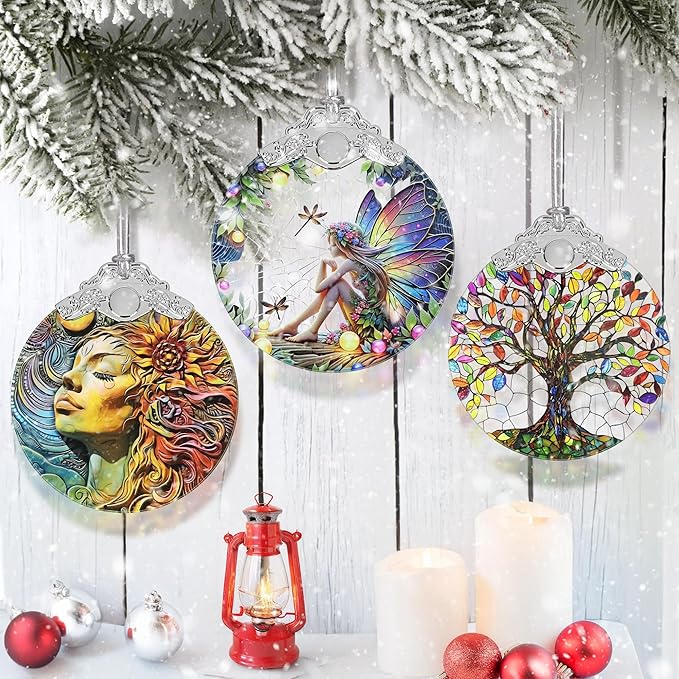 Jocidea Fairy Ornament - Stained Glass Hanging Decor - Christmas Tree Decor - Gift for Friends & Sisters