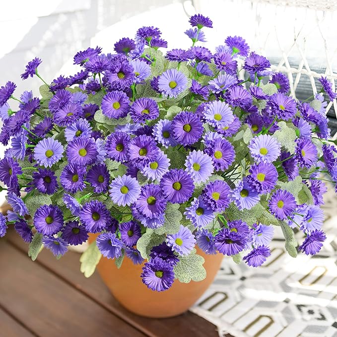 HyeFlora Artificial Flowers for Outdoors Faux Plants Spring Decoration, 6 Bundles Fake Daisy Silk Flowers for Outside Realistic UV Resistant for Outdoor Planters Porch Patio Balcony Yard Home