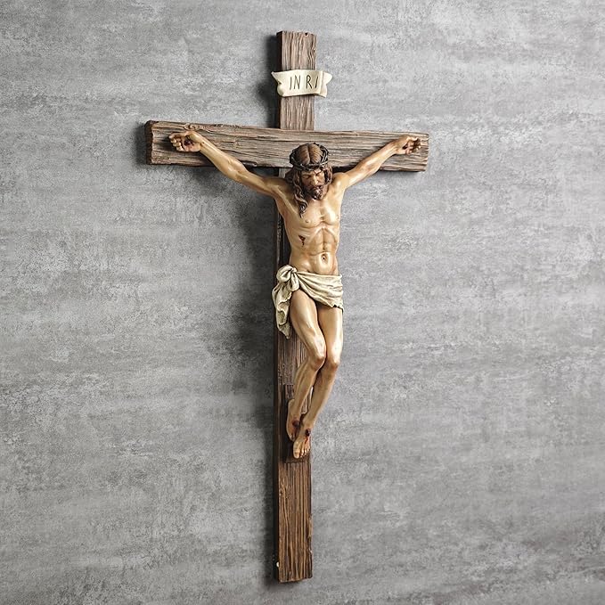 BC Catholic Crucifix Wall Cross, 20.75"H Large Jesus Christ Inspirtional Home Décor, Devout Gift, Renaissance Sculpture Handmade by Buildclassic