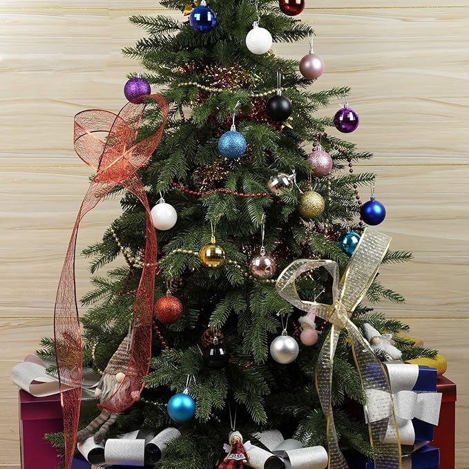 Emopeak 24Pcs Christmas Balls Ornaments for Xmas Christmas Tree - 4 Style Shatterproof Christmas Tree Decorations Hanging Ball for Holiday Wedding Party Decoration (Purple, 2.4"/6.2CM)