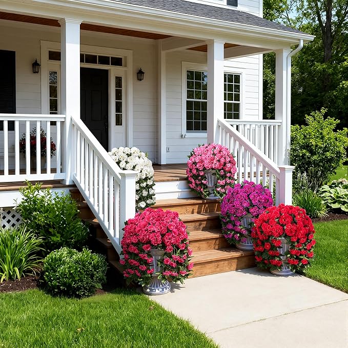 Ivydale Artificial Fake Flowers Geraniums for Outdoors Spring Summer Decor, 2 PCS Realistic Faux Hanging Plants UV Resistant Silk Flowers for Outsdie Planters Porch Patio Garden Outdoor Home, Fuchsia