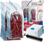 Hanging Vacuum Storage Bags for Clothes & Coats – 8 Pack (4 Small & 4 Large) Vacuum Seal Garment Bags for Hanging Storage – Space Saving Compression Bags for Clothing, Jackets – Transparent