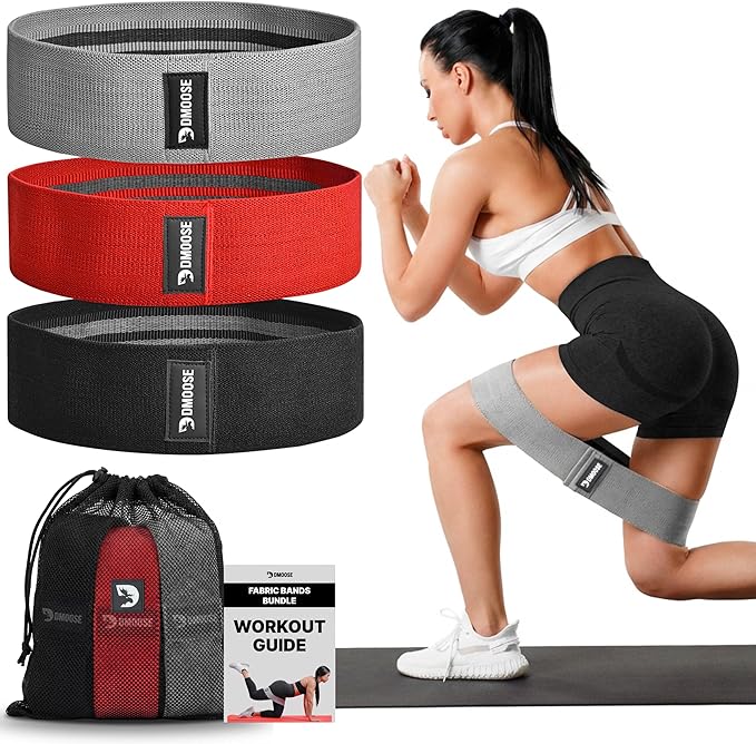 DMoose Fitness Fabric Resistance Bands for Full Body Exercises - Non-Slip Thick Cloth Stretch Band for Squats, Lunges & Bicep Curls - Long Resistance Bands for Working Out - Booty Band for Men & Women