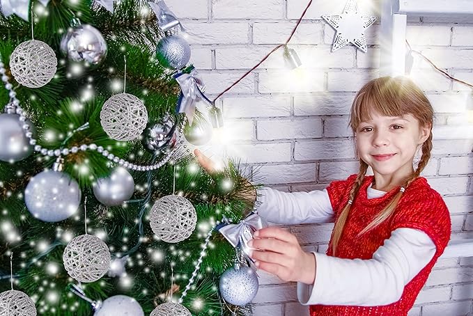 Christmas Traditions 4 inch Silver Glittered Rattan Ball Ornaments Hanging Tree Decorations (Set of 6)