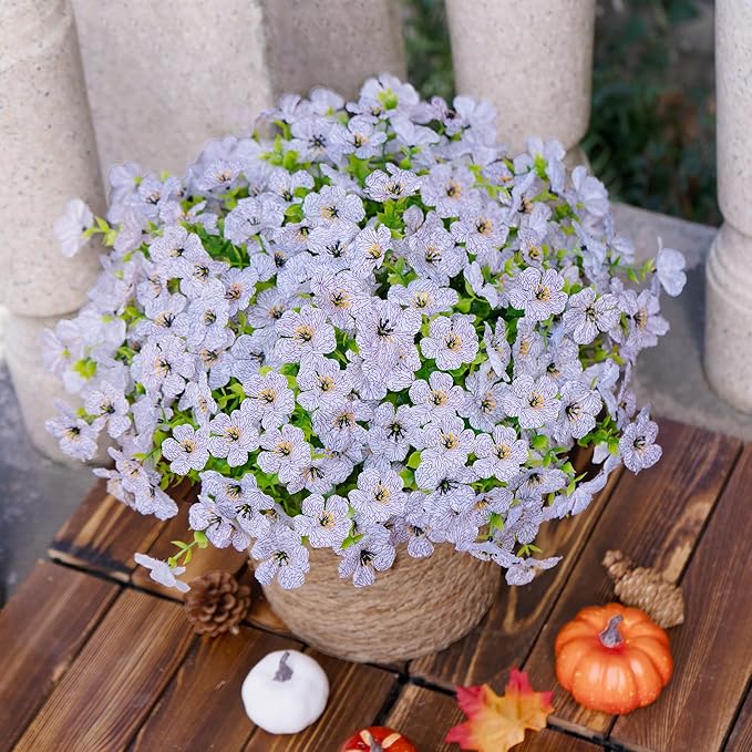 Artificial Faux Flowers Plants for Outdoors Spring Summer Decoration,12 Bundles Realistic Fake Plants Silk Daisy Flowers UV Resistant Greenery for Outside Planters Front Porch Patio Garden Home(White)