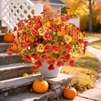 Artificial Mums Fall Flowers for Outdoors, 12pcs Fake Mums UV Resistant Outdoor Artificial Plants, Faux Silk Flowers Plants for Porch,Garden, Patio,Window Box Decoration