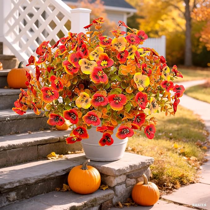 Artificial Mums Fall Flowers for Outdoors, 12pcs Fake Mums UV Resistant Outdoor Artificial Plants, Faux Silk Flowers Plants for Porch,Garden, Patio,Window Box Decoration