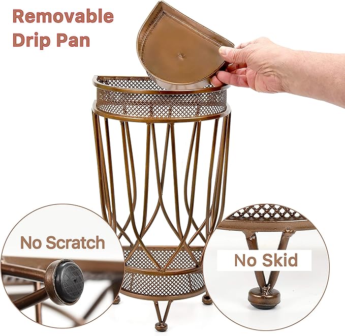 Dualplex Super Quality Umbrella Stand, Umbrella Holder, Antique Look Metal Entry Hallway Décor, Wallside Style w/Removable Drip Tray Home Office Decoration Rack Holds Umbrellas Canes Walking Stick