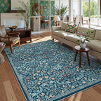 Moynesa Floral Washable 8x10 Rug, Large Area Rugs for Living Room, Soft 8 x 10 Boho Bedroom Rugs, Non Slip Botanical Ultra Thin Floor Carpet for Dining Room Nursery, Teal