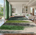 Ciicool Modern Abstract Green Rug for Living Room, 9'x12' Machine Washable Area Rug Non-Slip Rug, Low-Pile Contemporary Indoor Dining Floor Carpet for Bedroom Office Under Table Home Decor