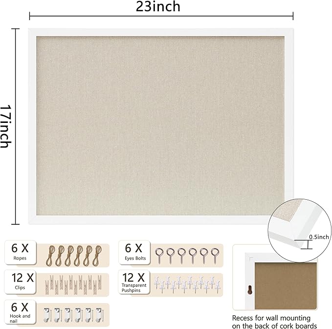 DAHAPYBOO Cork Board with Linen White 2Pack,Bulletin Board 23"x17" Hanging Corkboards for Office Home School Message Board or Vision Board Decoration.