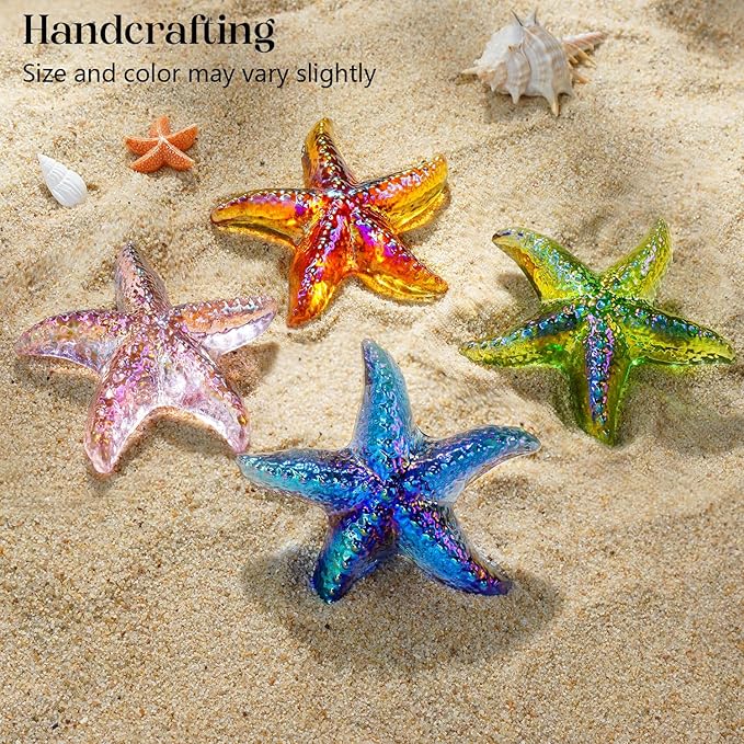 H&D HYALINE & DORA 2.8" Glass Starfish Figurine Handmade Blown Glass Starfish Figurine Tiny Crystal Sea Animals Ornament for Aquarium Decor(Pink)