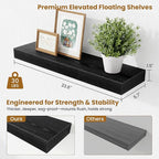 Fun Memories Floating Shelves Set of 2, 24 Inch Floating Shelves for Wall, Wood Wall Shelves with Invisible Brackets, for Bathroom, Bedroom, Living Room, Kitchen, Black