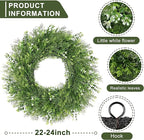 24 Inch Summer Wreaths for Front Door Wreath Spring Outdoor Green Door Wreath for All Seasons Porch Living Room Bedroom Window Wall Indoor Outdoor Farmhouse Home Decoration