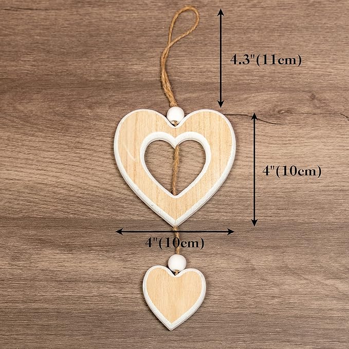 Sun&Beam Heart-Shaped Wooden Decorative Hanging Handmade Hearts Ornaments for Wedding Party Valentine Christmas Home Decoration Car Décor (K-#5, 1Pcs)
