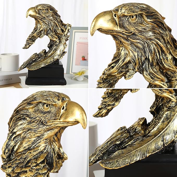H&W Golden Bald Eagle Figurines - The USA's National Emblem - Resin Statue Decoration for Home/Study/Living Room, Great Collectible Figurines, Best Gift for The Man, Golden (HH17-D4)