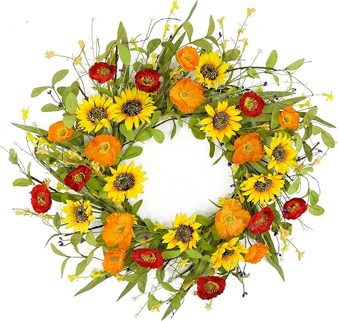 WreathDream Spring Summer Wreaths for Front Door Sunflower Wreath with Yellow Sunflower for Front Door Indoor Outdoor Farmhouse Home Wall Window Festival Wedding Decor