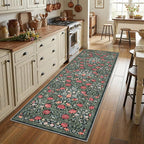 GarveeHome Green Vintage Floral 2x6 Runner Rug Washable Kitchen Rugs Non Slip Boho Long Rug for Hallways Bedroom Entryway Bathroom Mat with Rubber Back