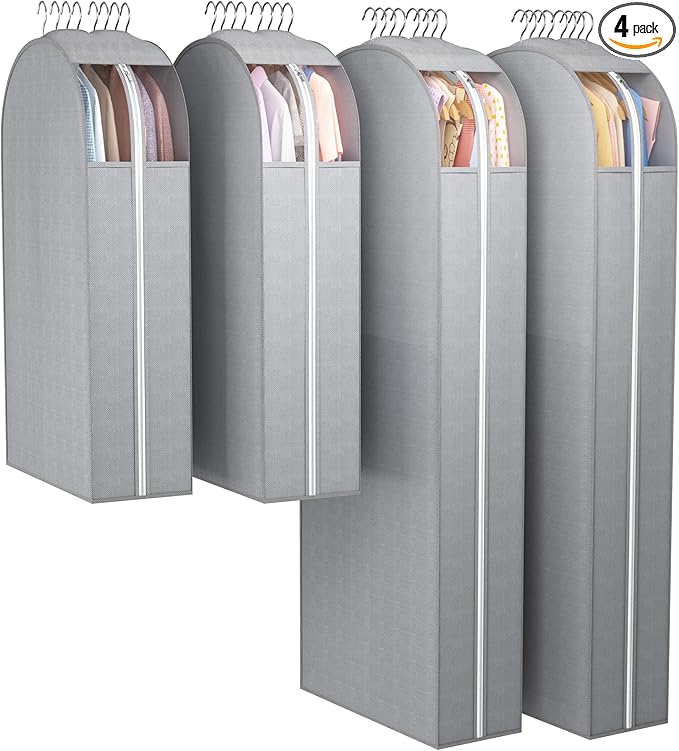 10" Gusseted Garment Bags for Hanging Clothes with clear window, (40&60") Suit Bags for Open Closet Storage, Clothing Cover for Coat, Dress, Jacket, Shirt, Fur Wardrobe Protector, 3 Packs