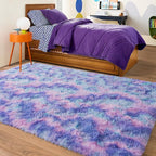 Rugs for Living Room 5x7, Soft Shaggy Modern Shag Area Rug for Bedroom, Upgrade Non-Slip Plush Fluffy Carpet for Kids Boys Girls Room Home Decor Aesthetic, Rainbow Purple