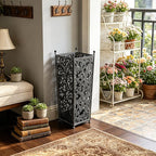 Vintage Metal Distressed Black Umbrella Holder 20"H Square Umbrella Stands with Removable Drip Tray Entryway Organizer Bucket for Foyer/Porch - Holds Multiple Umbrellas, Walking Sticks & Canes