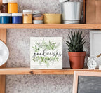 SRADMO Inspirational Botanical Eucalyptus Leaves Wood Box Sign Desk Decor, Green Rustic Eucalyptus Leaves Wooden Block Box Sign Decor for Home Office Shelf Table Decorative Accessories