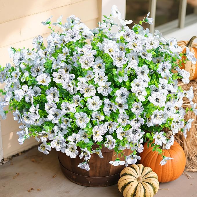 Artificial Flowers for Outdoors Daisy 12 Bundles for Home Decoration, Faux Flower Fake Plants Outside Decoration with Eucalyptus UV Resistant for Planter Porch Patio Yard Garden White