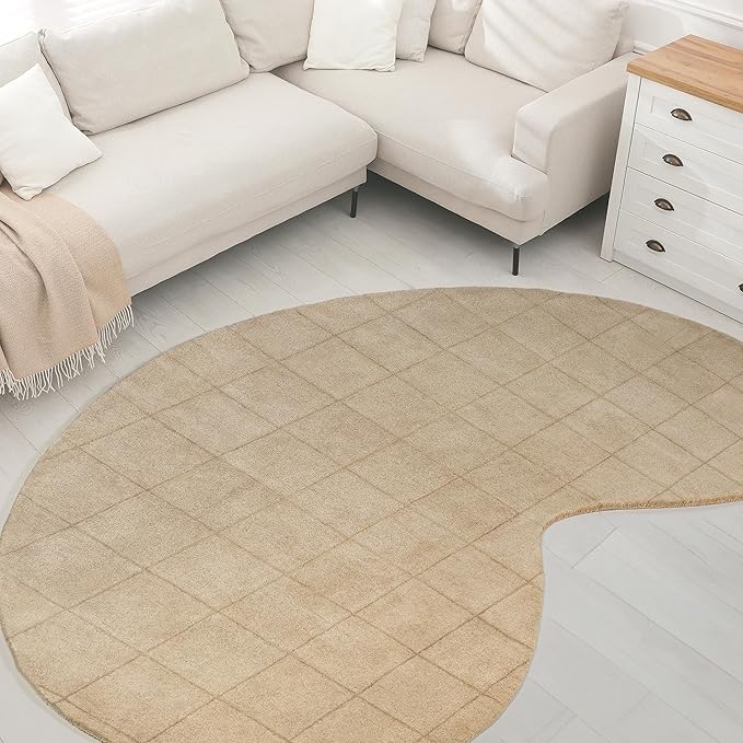 JONATHAN Y Bean Grid Handwoven Wool Beige/Light Brown Shaped Indoor Area Rug, 8x10, Modern, Plaid, Easy-Cleaning for Living Room, Bedroom, Kitchen, Pet Friendly, Non-Shedding (GST104A-8)