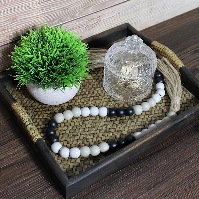 Farmhouse Decor Beads 31in Wooden Bead Garland with Tassels Rustic Minimalist Home Accent Prayer Country Boho Decoration for Wall Hanging Living Room Coffee Table Mantle Shelf Decor (MIX-Color-1)
