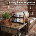 Wood Magazine Rack Wall Mounted & Wall Magazine Rack, Pine Wood Black Metal Wall Magazine Holder for Magazines, Books, Mountable or Freestanding Organizer