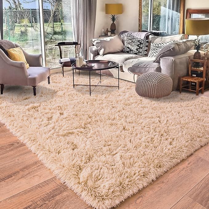 Camel Rugs for Bedroom, Soft Shaggy Modern Shag 4x6 Area Rug for Living Room, Upgrade Non-Slip Plush Fluffy Carpet for Kids Boys Girls Room Home Decor Aesthetic