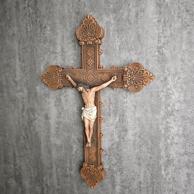 BC Catholic Crucifix Wall Cross, Holy Cross, Religious Gift, Hand-painted in Vintage Style Full Color, 12"H by Buildclassic