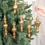 Mifoci 8 Pcs 6 Inch Mercury Glass Finial Christmas Ornaments Hanging Christmas Finials Glass Ornaments Assorted Mercury Decor for Vintage Holiday Xmas Tree Decoration(Champagne)