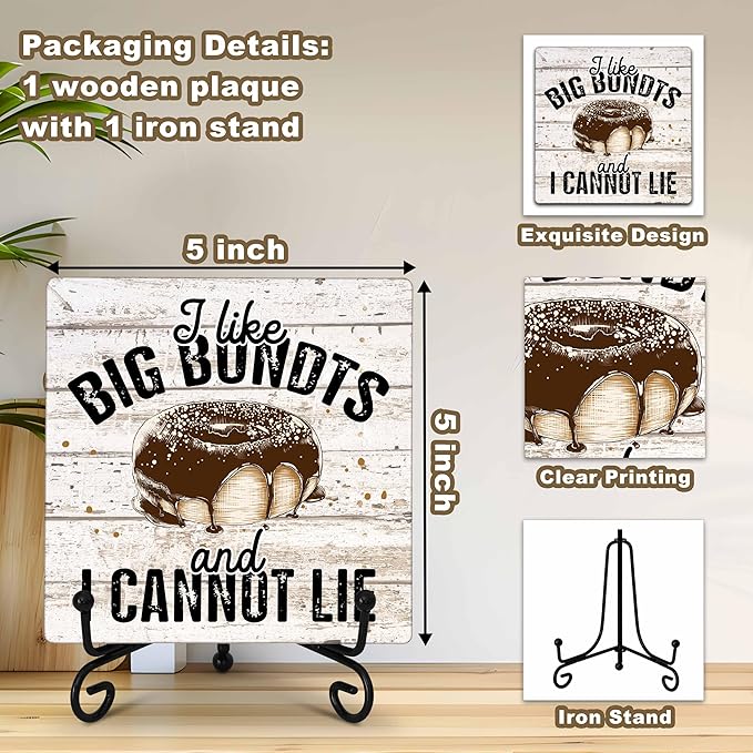 Kitchen Decor and Accessories, Kitchen Counter Decor, I Cannot Lie, Farmhouse Wooden Plaque with Iron Stand for Dinning Room Desk Shelf Display-A12