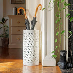 Red Lantern 20" Bamboo Lattice White Porcelain Umbrella Stand